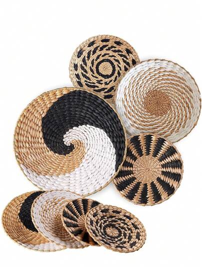 1pc Handmade Woven Round Wall Hanging Decorative Tray, Home Decor Crafts,Home Decor ,Room Decor,Wall Decor Gifts Birthday Graduation