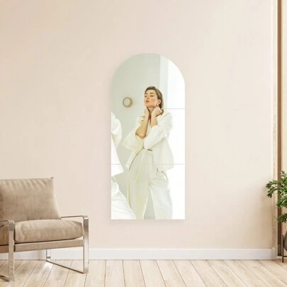 30cm X 40cm X 3pcs Tempered Acrylic Mirror Set, Combination Of Combining Three 30cm X 40cm Mirrors. Suitable For Gym, Yoga Studio, Portable Full-Length Mirror, Dressing Mirror, Wall-Mounted With Self-Adhesive Backing Without Drilling, For Home, Bedroom, Student Dormitory. Best Gifts Birthday