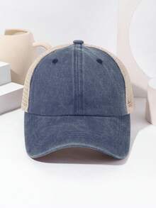 1pc Women's Vintage Mesh Baseball Cap, Fashionable Distressed Hat With Adjustable Circumference, Versatile Trucker Hat For Sun Protection And Breathability, Suitable For Outdoor And Daily Wear - A - View 9