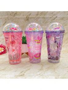 Taza de Hielo, Vaso de Batido de Leche, Taza de Agua con Personalidad Creativa, Botella de Plástico de Color, Vaso Mágico con Diseños. - Morado - Ver 4