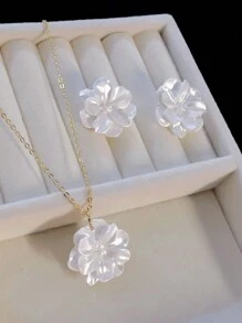 1set Colorful Faux Pearl Luster Flower Earrings Necklace Set, Elegant And High-Class Jewelry Suitable For Daily Wear For Women Valentines,Mom,Mother,Mother's Day,Gift - Pearlescent Flower Set - View 12