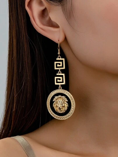 1 对时尚欧美高端狮头耳环，3D 动物元素金耳钉适合女性日常佩戴