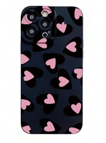 1 pieza Funda de teléfono con corazón rosa y negro giratorio 360° soporte de amor antihuellas con superficie mate compatible con / / / Redmi/ VIVO/ Infinix/ OPPO/ Reno