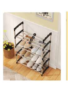 Zapatero de 4 niveles en forma de zapatero multinivel estante apilable para almacenar y organizar zapatos en pasillos, vestíbulos, armarios, baños y salas de estar - Negro - Ver 5
