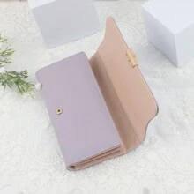 Dompet Wanita Lipat Tiga Warna Polos dengan Gesper, Tas Clutch Multifungsi Kapasitas Besar untuk Wanita, Dompet Panjang, Dompet Pergelangan Tangan - Mauve Purple - View 4