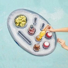 1入組游泳池充氣多孔杯墊托盤，PVC材質，水上冰吧，自助冰托盤，派對浮動式攜式飲料架 - 彩色 - 查看 9