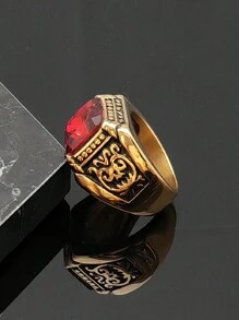 Latest High Quality Plated Gold Stainless Steel Rings For Men Red Stone Rings - Gold Ring - View 2