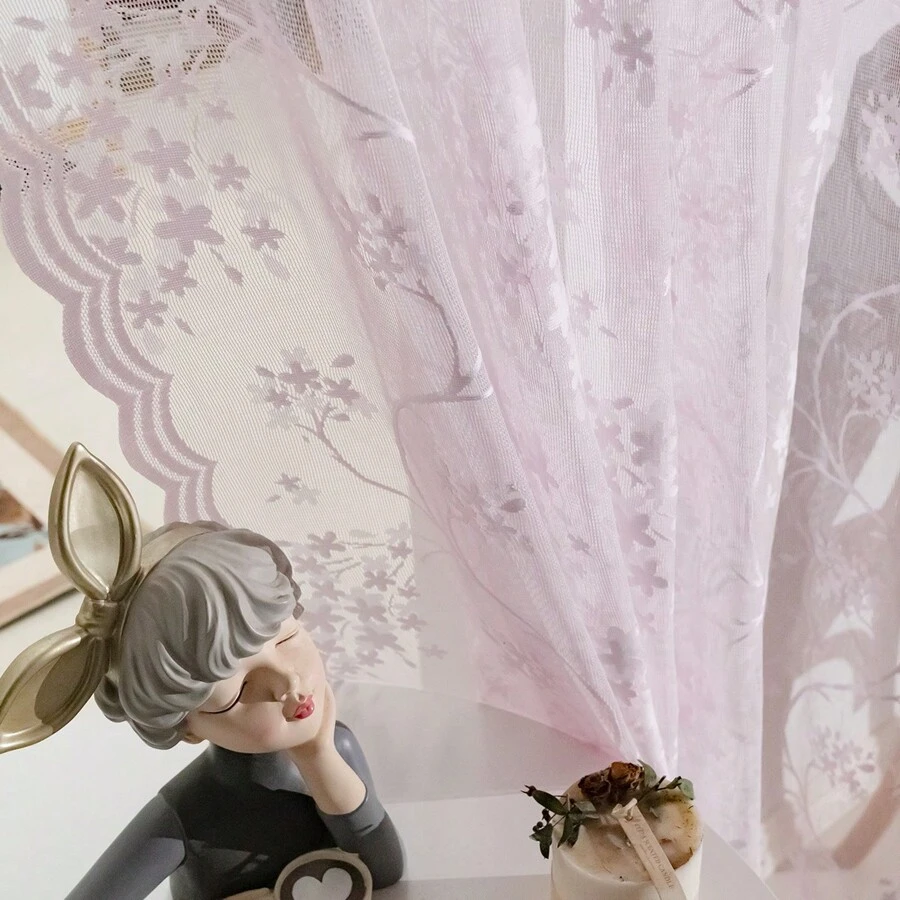 2 tấm rèm ren màu hồng với họa tiết hoa HYDRANGEA, lắp đặt túi thanh, lọc ánh sáng, chảy nước, không cần ủi, có thể giặt bằng máy, thích hợp trang trí phòng khách, phòng làm việc, phòng ăn, nhà bếp hoặc tủ quần áo. - Hồng - Xem 1