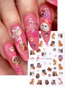 FULL BEAUTY 2 miếng dán móng tay hình mèo dễ thương, hình động vật Kawaii, hình trái tim hoạt hình, hình hoa, trang trí móng tay DIY. - Nhiều màu - Xem 3