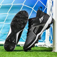 A Pair Of Classic Leather Men's Rugby Cleats, Breathable Long-Stud Baseball Shoes For Professional Games Of Hockey And Softball, Lawn Slip-Resistant Classic AG Rugby Shoes - Black - View 3