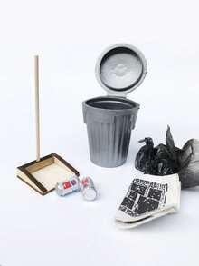 1pc Dollhouse Miniature Metal Trash Can: 1/12 Mini House Replica Decoration Model - Multicolor - View 7