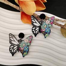 1 đôi Bông tai mặt dây chuyền nhiều màu hình hoa và bướm bằng nhựa acrylic hợp thời trang theo phong cách Bohemian, hoàn hảo cho trang phục hàng ngày của phụ nữ và bữa tiệc bãi biển mùa hè - hoa bướm - Xem 8