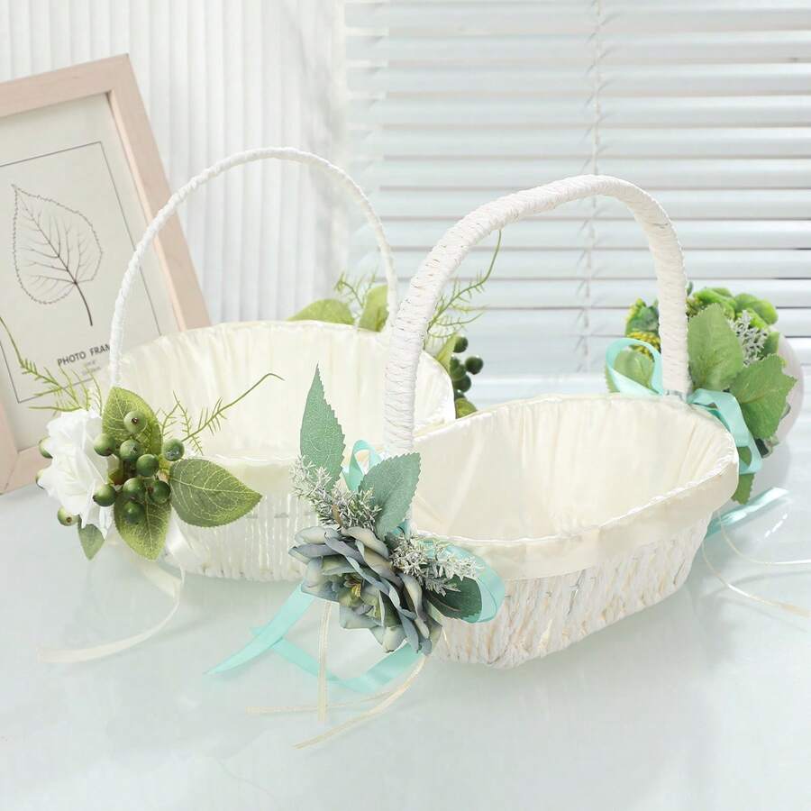 1入組仿真花裝飾結婚慶典手持花籃，派對水果籃，藍色，適用於花童，伴娘或節日派對禮物 - 彩色 - 查看 1