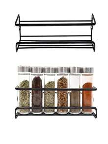 1pc/2pcs Spice Racks, Space-Saving Spice Jar Racks, Cabinet Door Wall Mounted Herb Shelf, For Cabinet Drawers, Kitchen Storage - Black - View 5