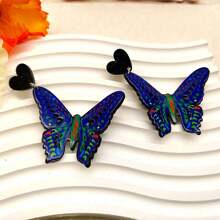 1 đôi Bông tai mặt dây chuyền nhiều màu hình hoa và bướm bằng nhựa acrylic hợp thời trang theo phong cách Bohemian, hoàn hảo cho trang phục hàng ngày của phụ nữ và bữa tiệc bãi biển mùa hè - hoa bướm - Xem 4