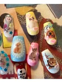 FULL BEAUTY 2 Chiếc Mèo Dán Móng Tay Kawaii Kitty Động Vật Trái Tim Hoạt Hình Đề Can Hoa Làm Móng Tay Thiết Kế Trang Trí DIY - Nhiều màu - Xem 5