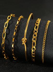 Aomogo 5 件复古粗链个性化手链，时尚简约不锈钢混合手链，男女皆宜 - 手鍊 - 查看 14
