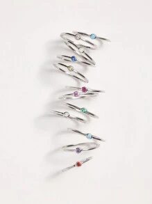 1 pezzo Anello decorativo minimalista impilabile in argento sterling 925 con 12 pietre preziose dei segni zodiacali (3mm), design sottile e delicato adatto a donne e ragazze - maneggiare con cura, inclusa confezione regalo - Argento - Visualizzare 5