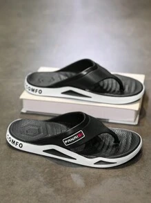 女士時尚厚底海灘拖鞋，戶外防滑人字拖，柔軟舒適，適合休閒穿著 - 黑色 - 查看 3