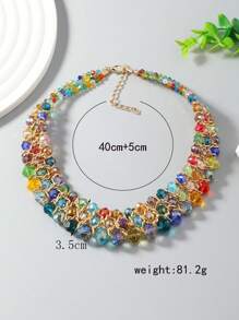 1pc Fashionable Triple Row Braided Crystal Bead Women's Necklace