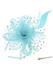 D EXCEED 1/4 件迷人帽子，带花朵网眼丝带羽毛，头带和夹子，适合女士茶会头饰，适合鸡尾酒教堂婚礼派对肯塔基赛马会