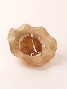 1pc Toddler Sun Hat With Ruffled Brim, Breathable Kids Summer Beach Hat For Boys And Girls Ages 1-3 - Khaki - View 4