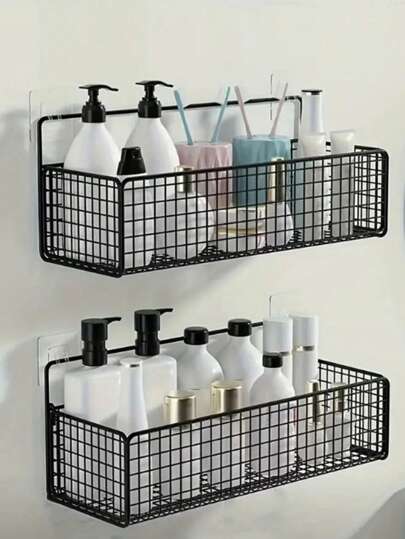 1 Wall Mounted Bathroom Storage Rack, Perforated Free Bathroom Clothes Rack, Multi-Function Storage Basket, Shampoo Shower Gel Rack Receiver, Bathroom Accessories, Bathroom Storage And Storage, School Supplies, University Dormitory Bathroom Rack, And Back To School Necessities.