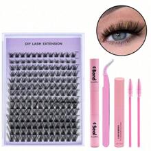 8-16mm 154 Stücke DIY Wimpernverlängerungs-Set, Einzelwimpern-Cluster D Curl mit Klebstoff, Pinzetten-Tools für Anfänger, falsche Wimpernverlängerungen