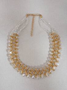 1pc Fashionable Triple Row Braided Crystal Bead Women's Necklace