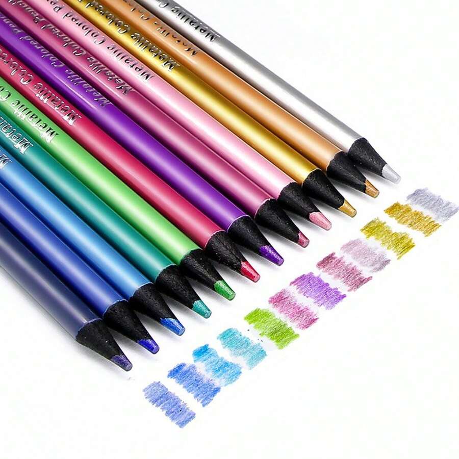 Set Di 12 Matite Metalliche Colorate Con Glitter, Colori Flash E Fluorescenti Per Pittura E Disegno - Colore metallizzato perlescente - Visualizzare 1