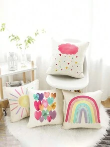 1 Stück/4 Stücke Super weicher dekorativer Kissenbezug mit Cartoon Wetter Herz Regenbogen Sonnen Muster, geeignet für Auto, Bekleidungsgeschäft, Heimdekoration, Schlafzimmerkissenbezug, Wohnzimmer Sofakissenbezug (Kissenkern nicht inbegriffen)