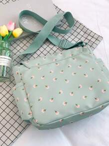 Túi đeo vai in hoa đa năng màu trơn, Túi đeo chéo du lịch cỡ lớn bằng nylon hình vuông dành cho nữ có mặt dây chuyền, Túi đựng tiền xu di động kiểu đại học nhẹ mới, Túi mua sắm đi lại hàng ngày thông thường dành cho cổ áo trắng và học sinh - màu xanh lá - Xem 4