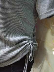 Blusa Doble Jareta Cuello Redondo TELA RIF,TELA ACANALADA TEXTURA FRESCA - Gris - Ver 2