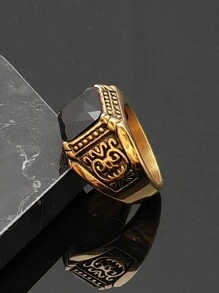 Classic Style Fashion Stainless Steel Men Rings Golden Solid High Quality Black Stone Rings - Gold Ring - View 9