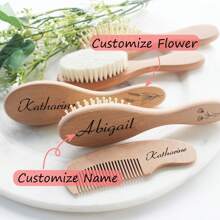 3 paquete de regalo para bebé de niñas con nombre personalizado, cepillo de pelo de bebé de madera personalizado, cepillo de bebé personalizado, regalo de baby shower para niñas, regalo de recuerdo para bebé