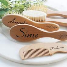 3 paquete de regalo para bebé de niñas con nombre personalizado, cepillo de pelo de bebé de madera personalizado, cepillo de bebé personalizado, regalo de baby shower para niñas, regalo de recuerdo para bebé