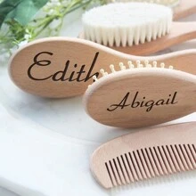 3 paquete de regalo para bebé de niñas con nombre personalizado, cepillo de pelo de bebé de madera personalizado, cepillo de bebé personalizado, regalo de baby shower para niñas, regalo de recuerdo para bebé