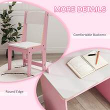 ZONEKIZ Kids Desk And Chair Set With Storage, For Ages 5-8 Years, 2 Piece Children Table And Chair Set - 粉色 - 查看 6