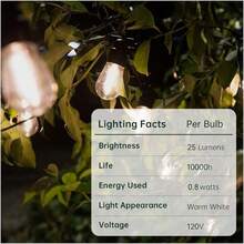 48FT Outdoor LED String Light Waterproof Patio Bulb Dimmable S14 Warm White 15M - Multicolor - View 2