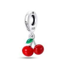 1PC 925 Sterling Silver Fruit Cherry Charm Cute Beaded Girl Jewelry Accessories Suitable For Women DIY Bracelet Necklace Charm, Girls Exquisite Jewelry Making Gift
