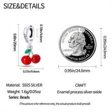 1PC 925 Sterling Silver Fruit Cherry Charm Cute Beaded Girl Jewelry Accessories Suitable For Women DIY Bracelet Necklace Charm, Girls Exquisite Jewelry Making Gift