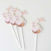 Miliocry 5/6入組蛋糕裝飾撐，粉色兔子可愛蛋糕裝飾，甜點桌蛋糕上面裝飾，適用於復活節、母親節、生日和周年慶蛋糕聚會 - 粉色 - 查看 16