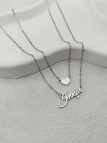 2 pièces Collier en acier inoxydable en forme de cœur personnalisé à double couche, convient aux couples, cadeau de fête des amoureux - Argent, élégant, coloré, vintage, simple, unisexe, décontracté, mignon, personnalisé, unique, cadeau idéal pour lui, cadeau idéal pour elle, petit ami, petite amie, père, mère, famille, amis, pour les anniversaires, pour les remises de diplômes, pour les fêtes, bijoux en acier inoxydable