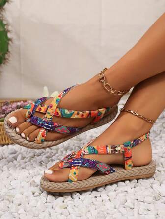 Women's Colorful Personalized Thong Casual Sandals, Simple & Versatile Summer Vacation Outdoor Slippers