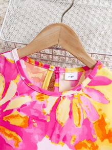 Girls' Soft & Comfortable Loose Fit Printed Sleeveless Dress, Fashionable & Minimalist, Summer - Pink - View 3