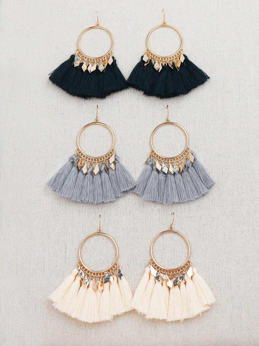 TopHanqi 3pairs Tassel Decor Earrings