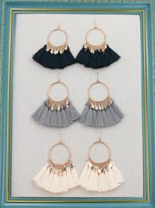 TopHanqi 3pairs Tassel Decor Earrings