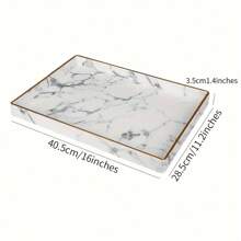 Large Rectangular Gold Rimmed White Marble Pattern Serving Tray, Decorative Tabletop Accessory - Black and White - View 2