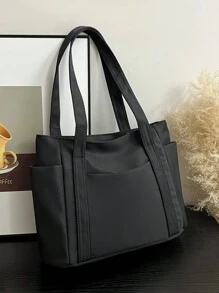 Fashionable Solid Color Minimalist Casual Large Capacity Tote Bag, Women's Shoulder Bag, Accessories Not Included