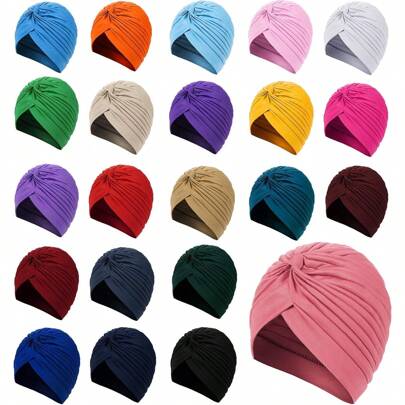 عمامة تربان عرضية مجعدة بلون سادة للنساء، قبعة غير رسمية أنيقة للاستخدام اليومي، ناعمة ومريحة ومسامية للغاية